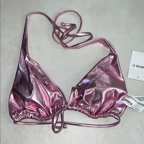 Forever 21 Other - Forever 21 M Metallic Shiny Pink Bikini Top Bralette Triangle Padded Halter